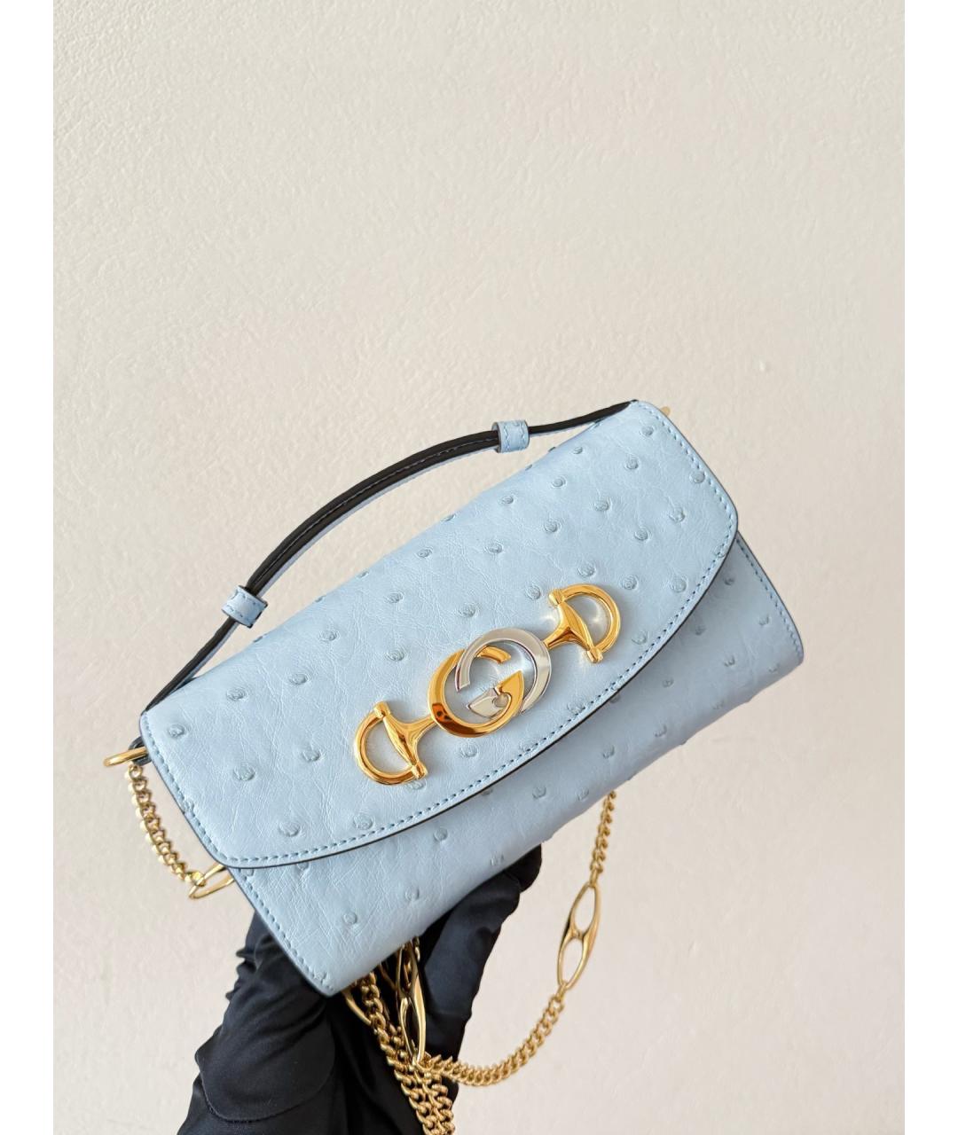 GUCCI Голубая сумка через плечо из экзотической кожи, фото 4
