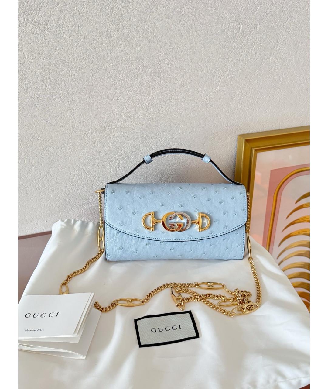 GUCCI Голубая сумка через плечо из экзотической кожи, фото 6