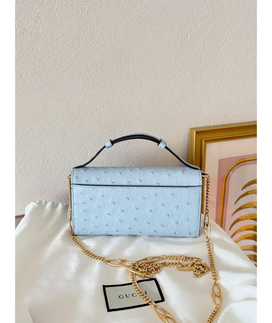 GUCCI Голубая сумка через плечо из экзотической кожи, фото 2