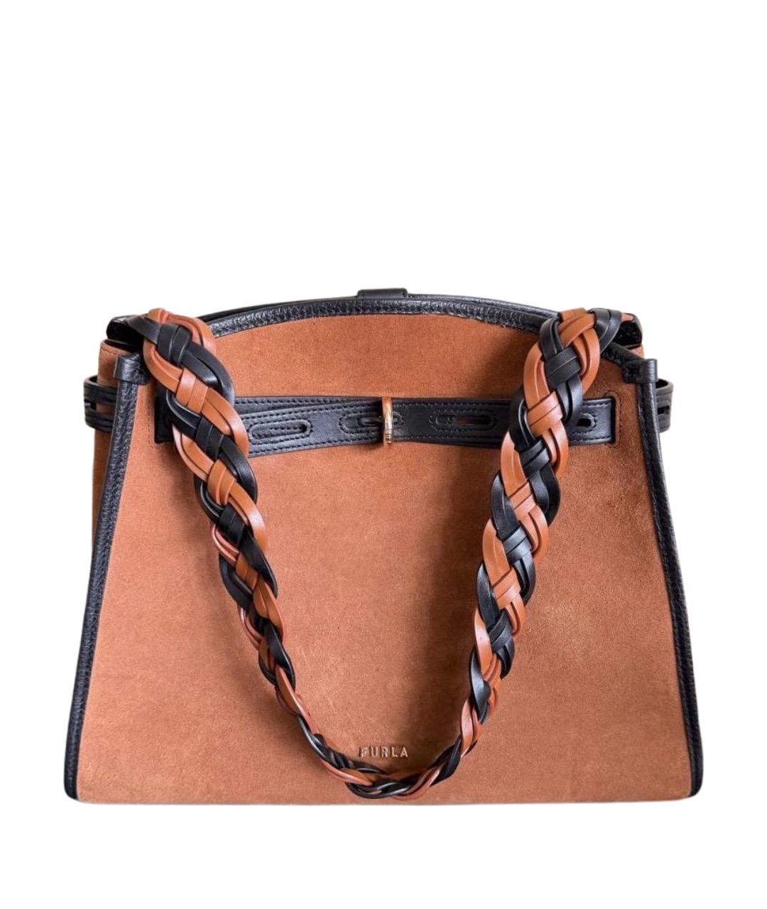 FURLA Коричневая замшевая сумка с короткими ручками, фото 1