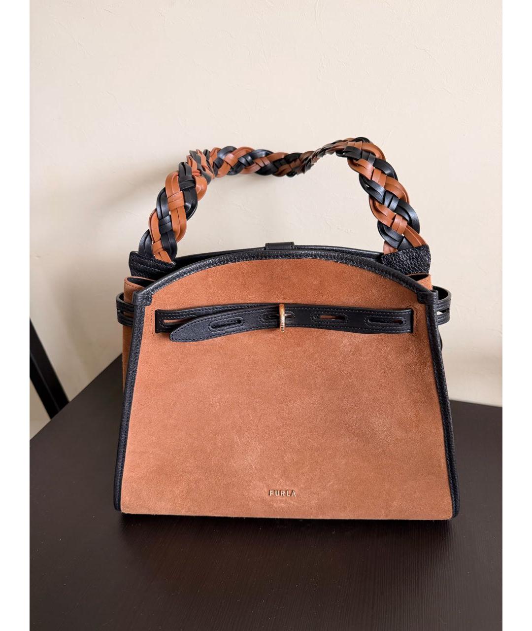 FURLA Коричневая замшевая сумка с короткими ручками, фото 6