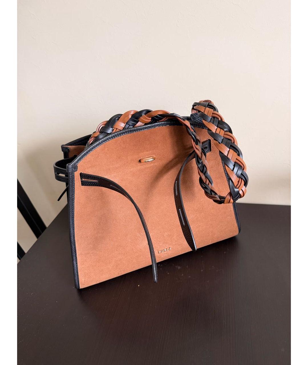 FURLA Коричневая замшевая сумка с короткими ручками, фото 7