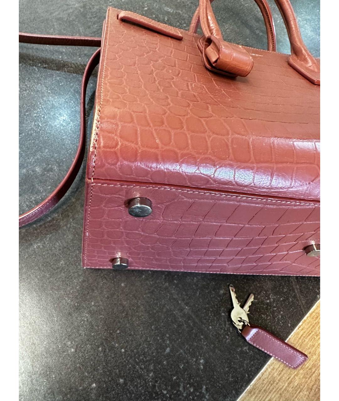 SAINT LAURENT Коралловая кожаная сумка с короткими ручками, фото 7