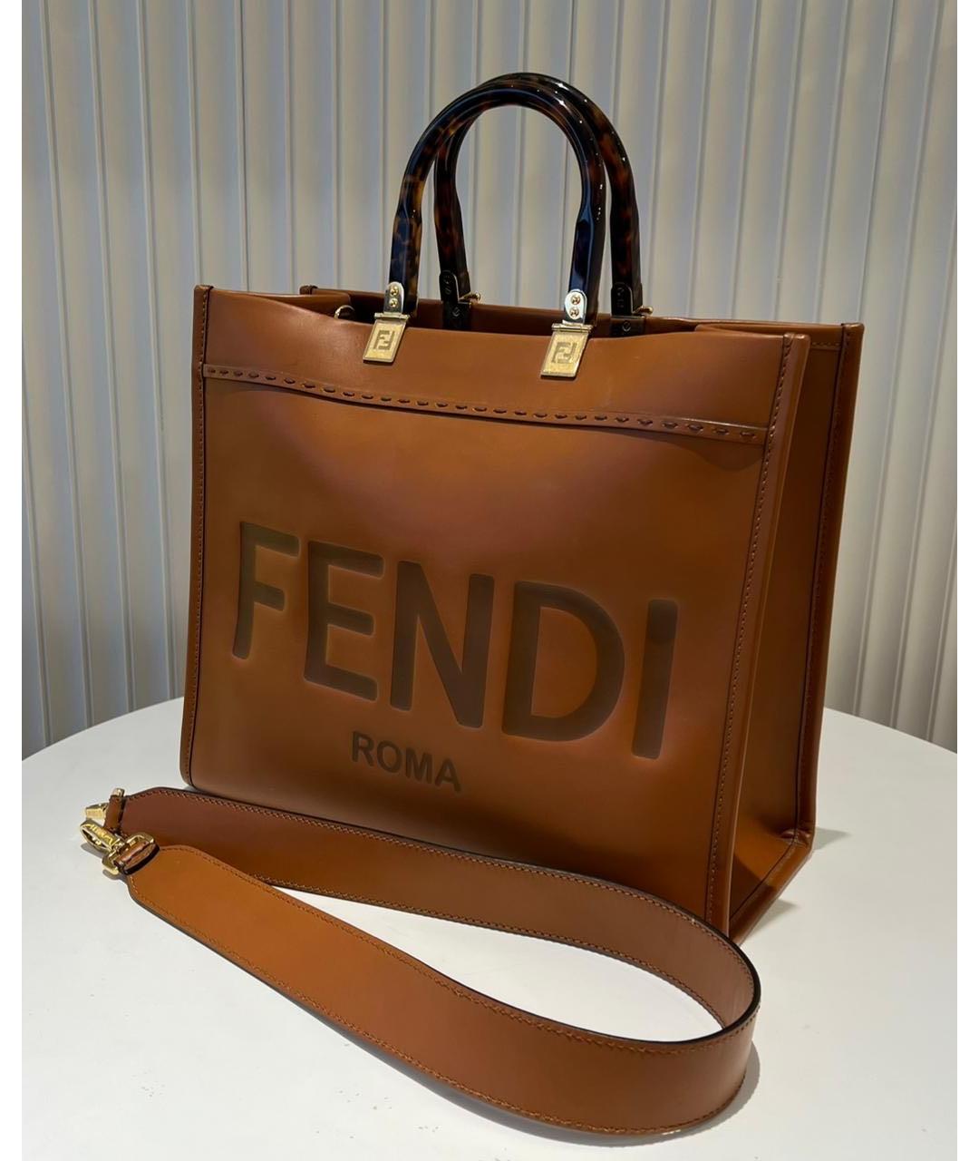 FENDI Коричневая кожаная сумка тоут, фото 7