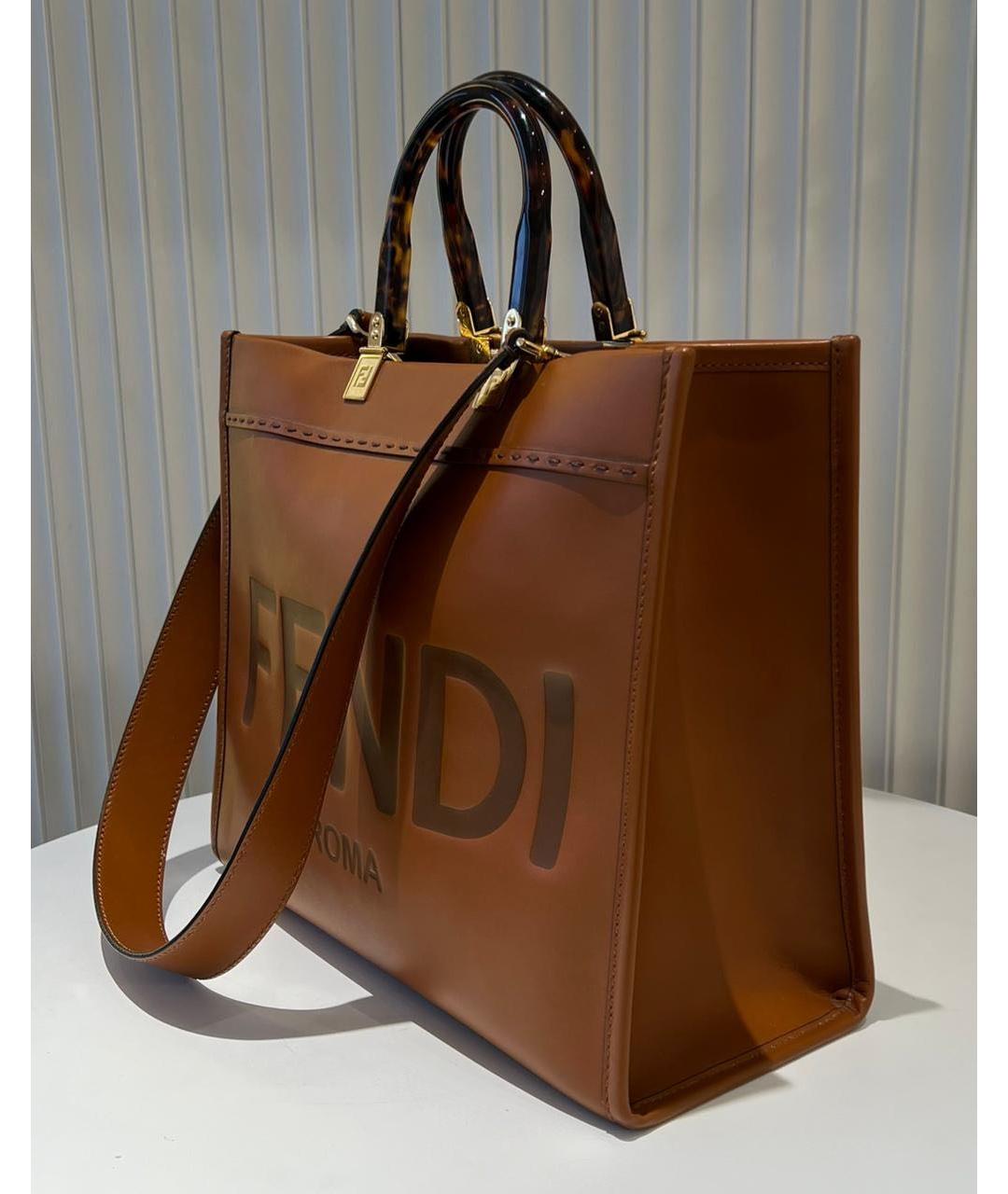 FENDI Коричневая кожаная сумка тоут, фото 3