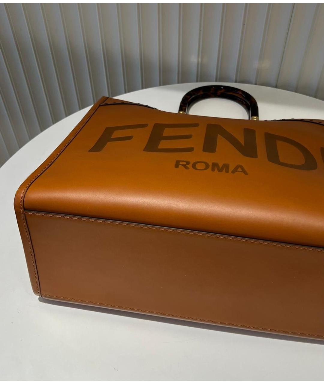 FENDI Коричневая кожаная сумка тоут, фото 5