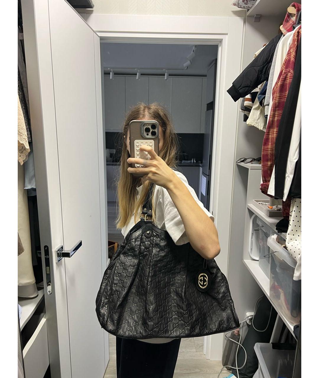 GUCCI Черная кожаная сумка с короткими ручками, фото 7