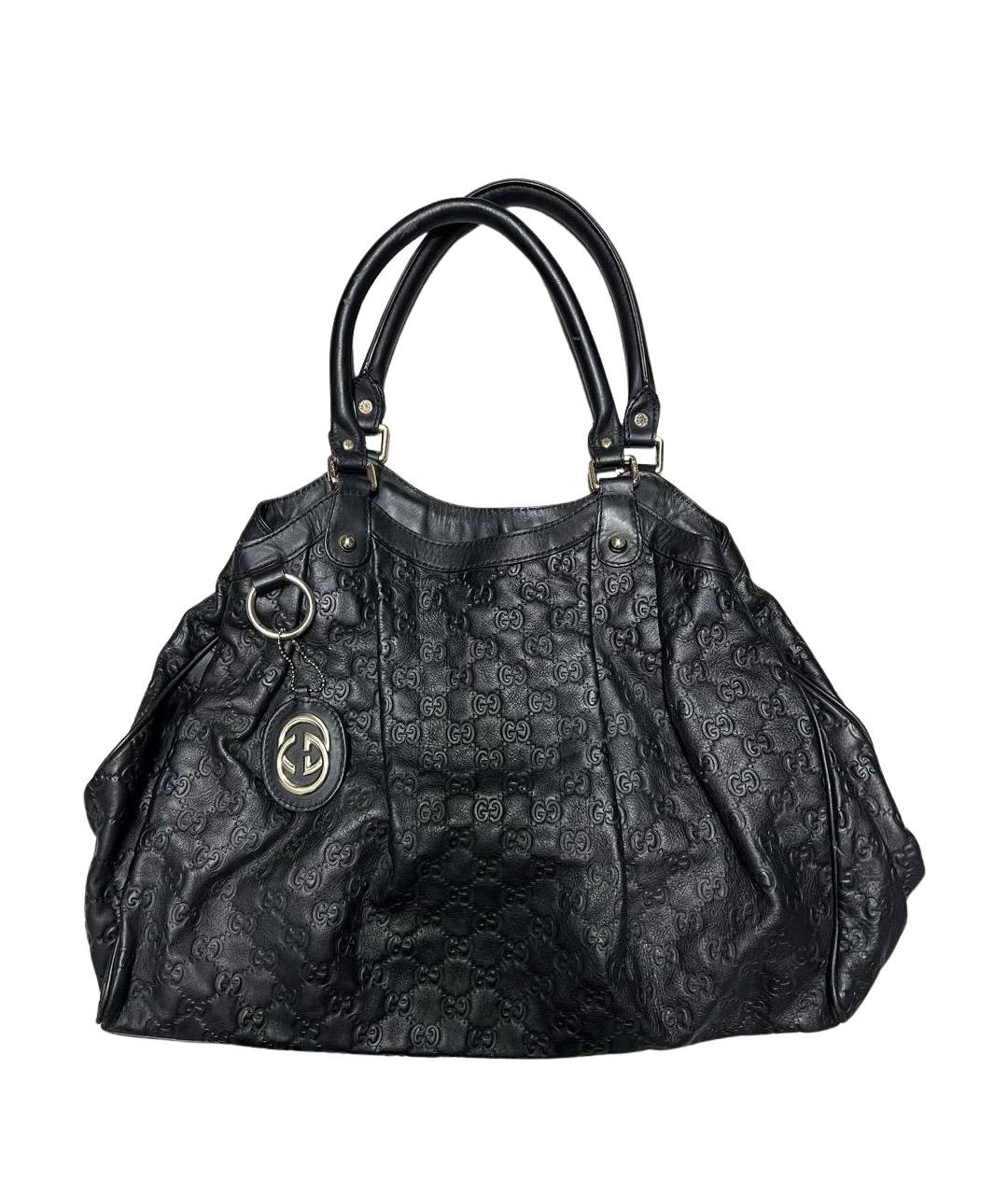 GUCCI Черная кожаная сумка с короткими ручками, фото 1