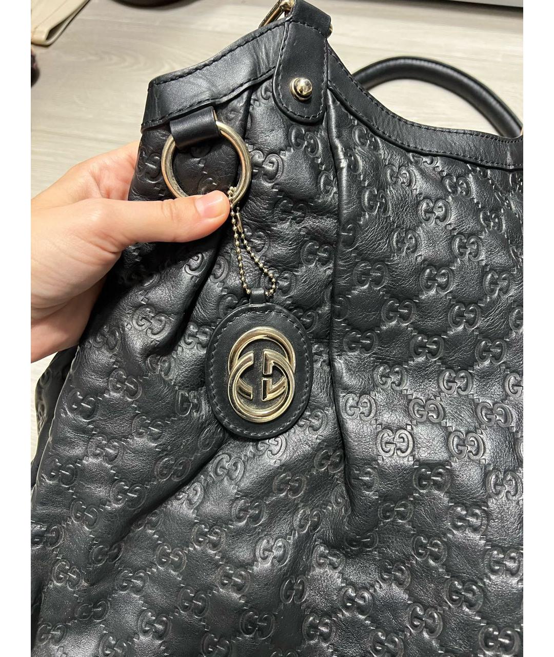 GUCCI Черная кожаная сумка с короткими ручками, фото 3