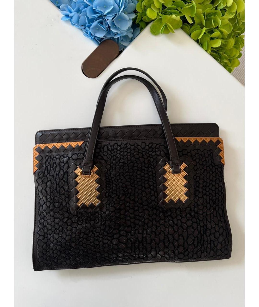 BOTTEGA VENETA Черная кожаная сумка тоут, фото 9