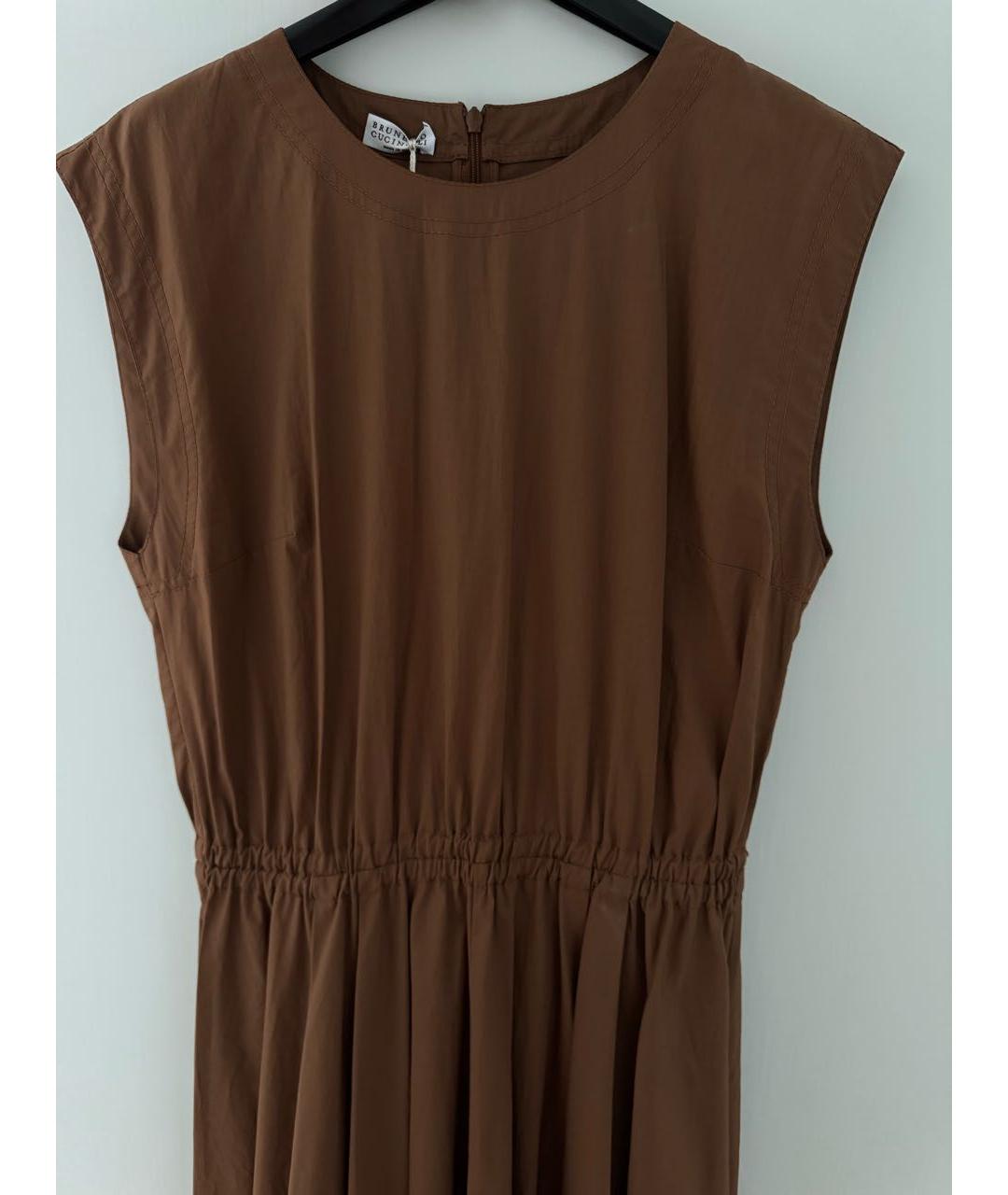 BRUNELLO CUCINELLI Коричневое хлопковое коктейльное платье, фото 4