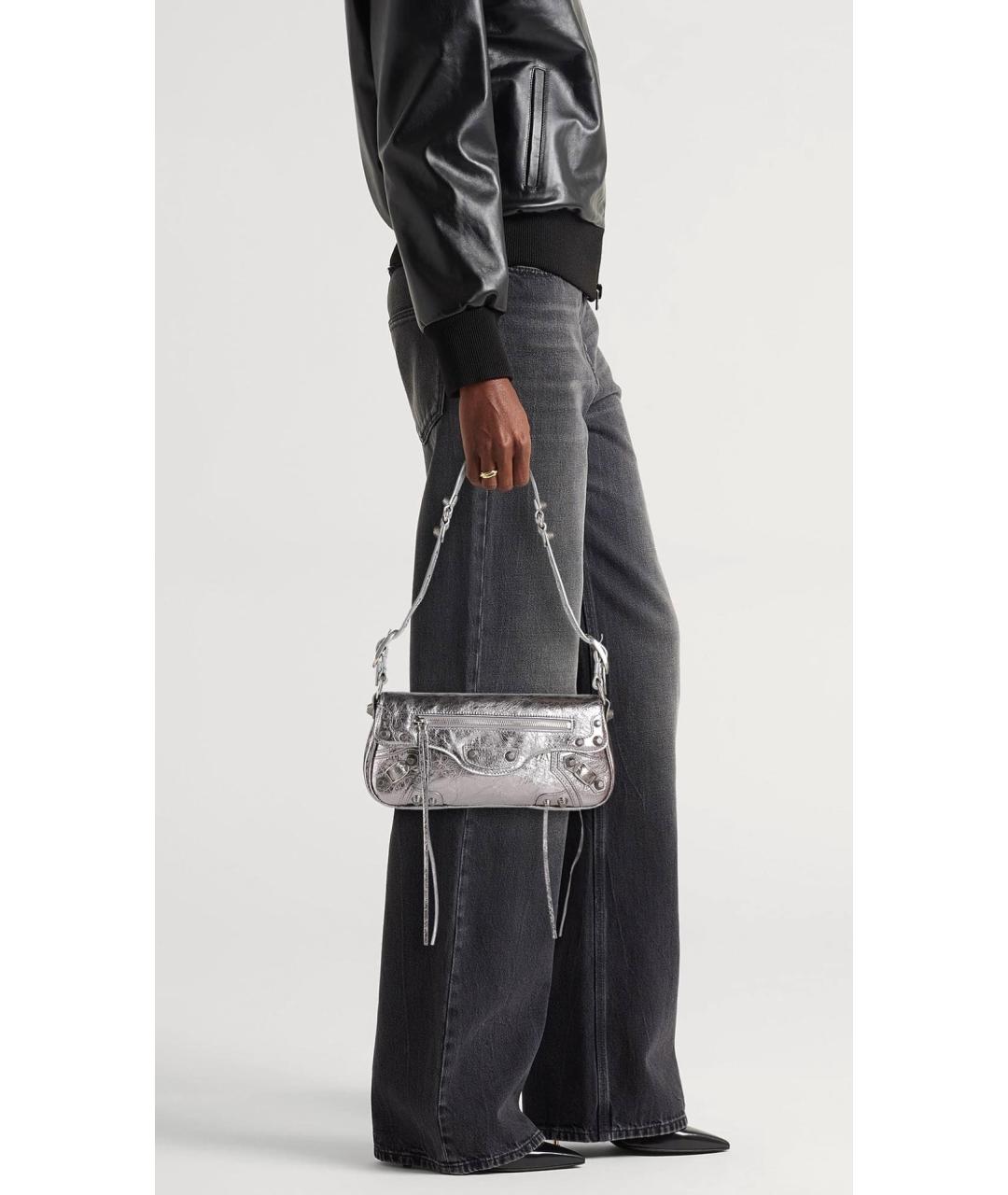 BALENCIAGA Серебряная кожаная сумка через плечо, фото 3
