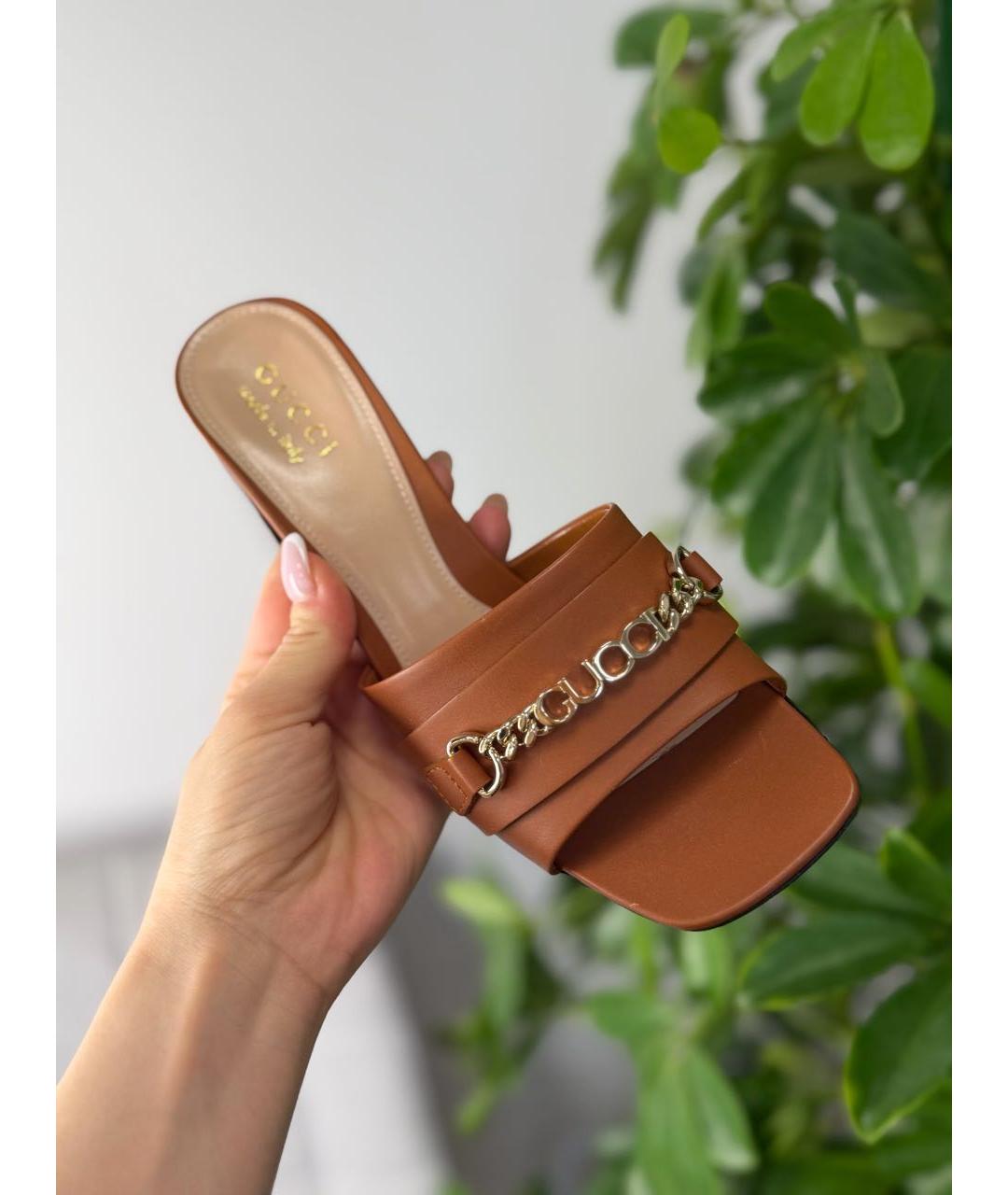 GUCCI Коричневые кожаные мюли, фото 4