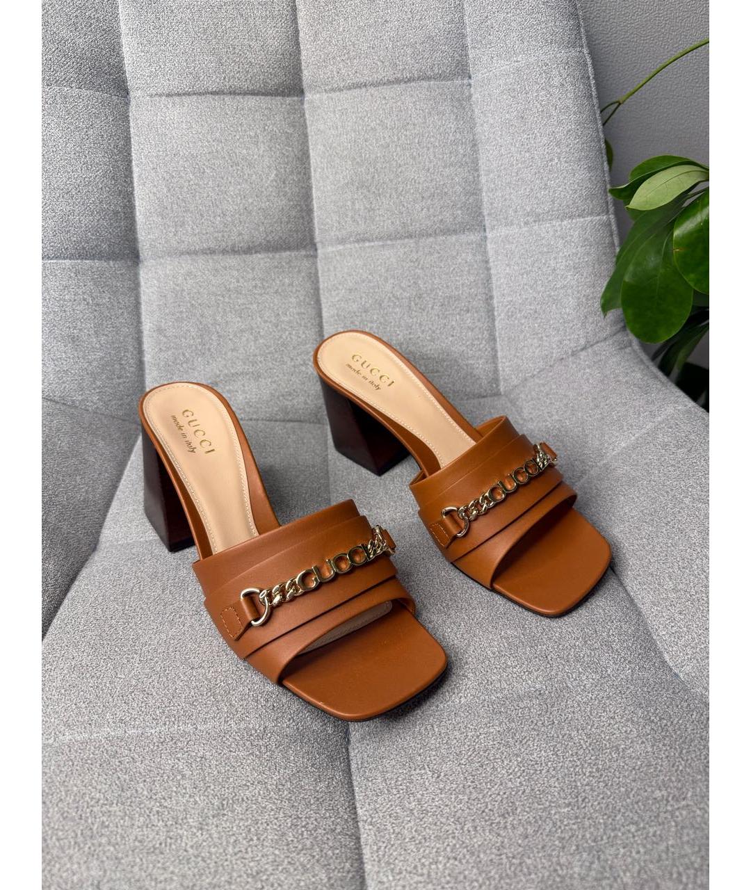 GUCCI Коричневые кожаные мюли, фото 3