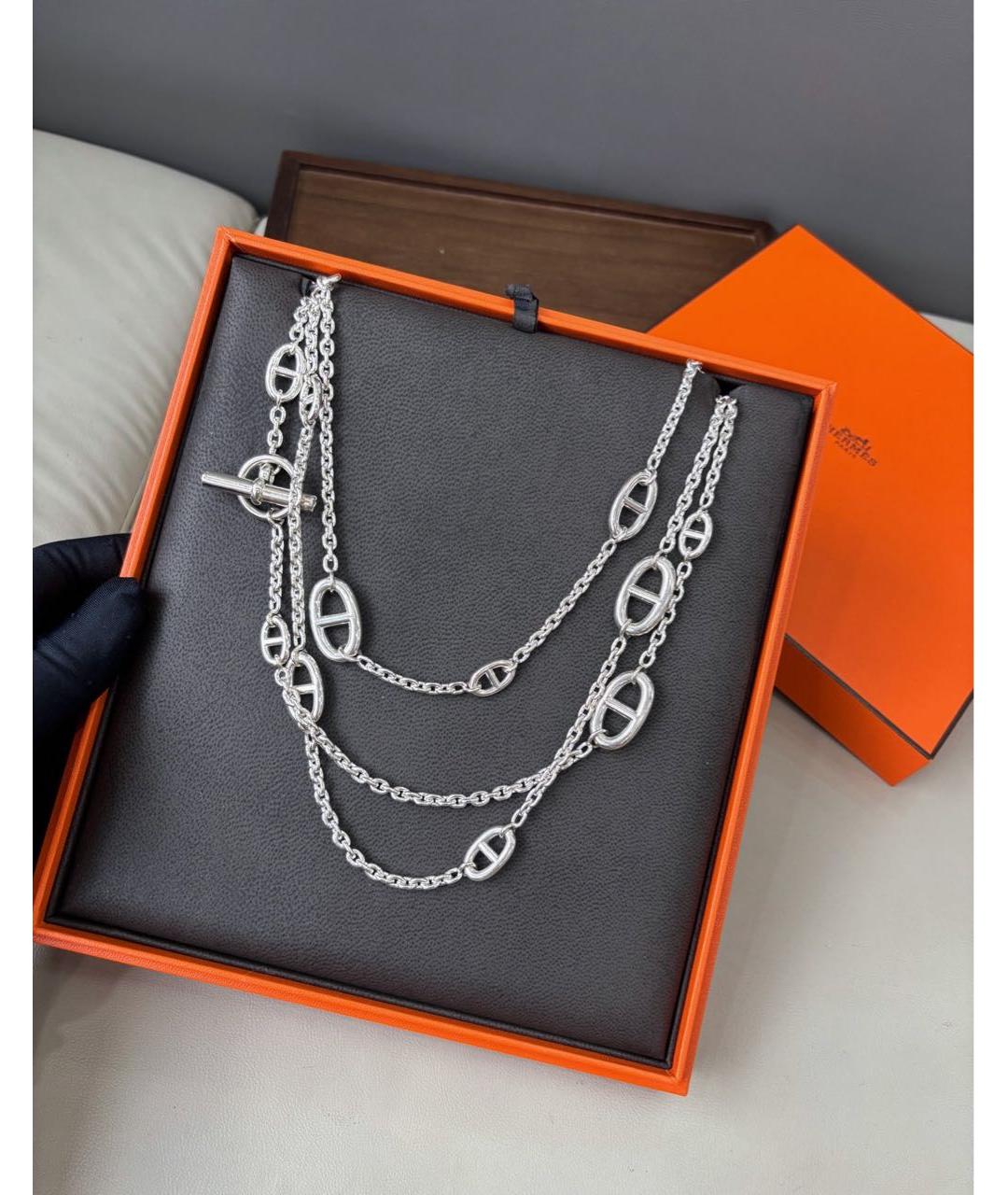 HERMES Белое серебряное колье, фото 5