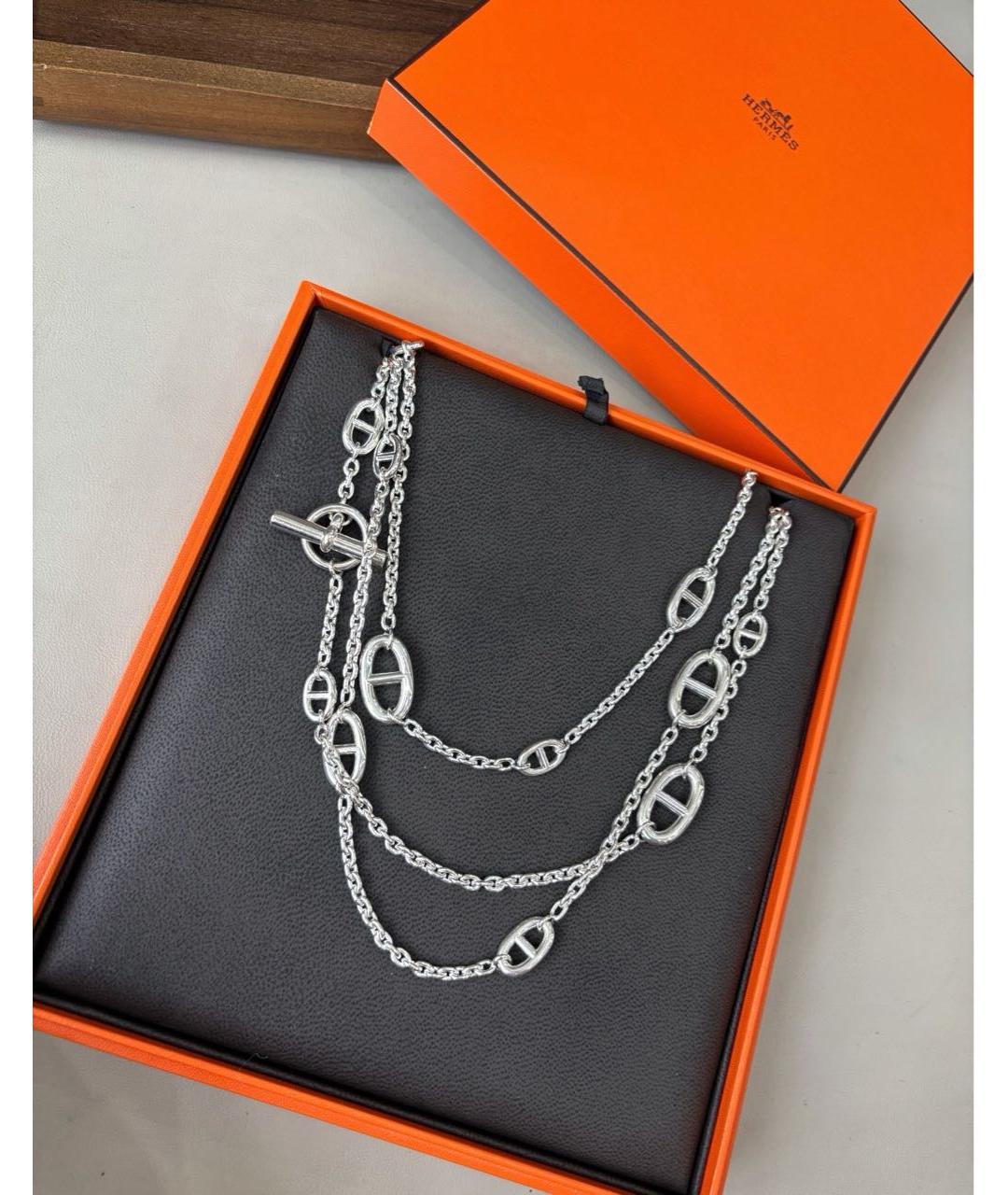 HERMES Белое серебряное колье, фото 3