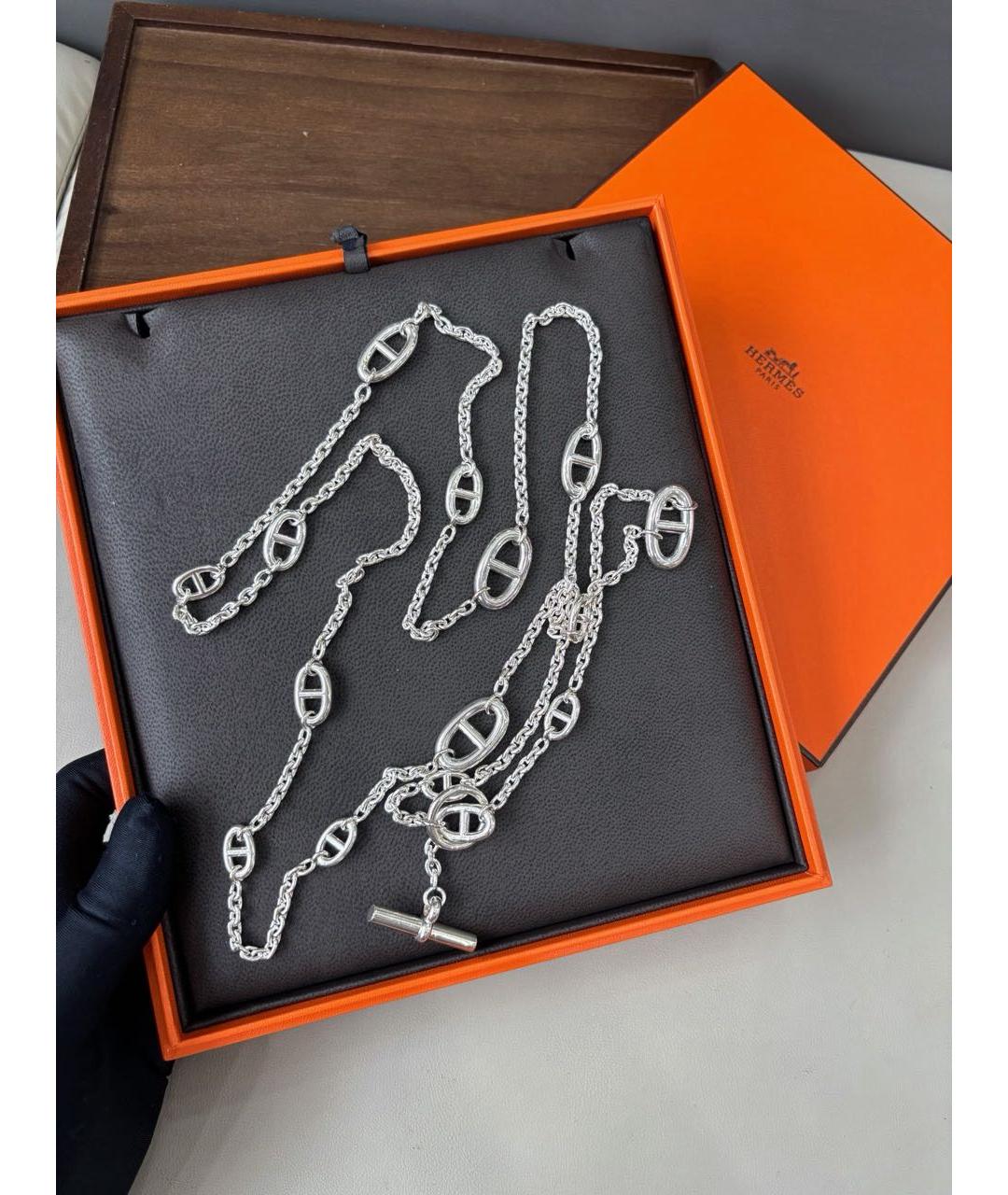 HERMES Белое серебряное колье, фото 4
