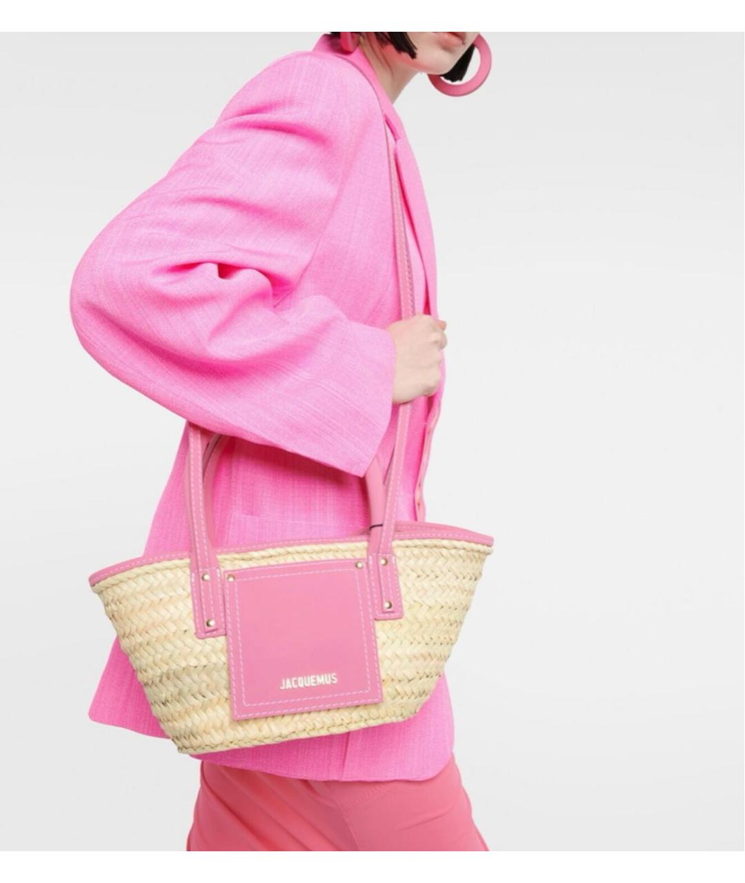 JACQUEMUS Розовая плетеная пляжная сумка, фото 7