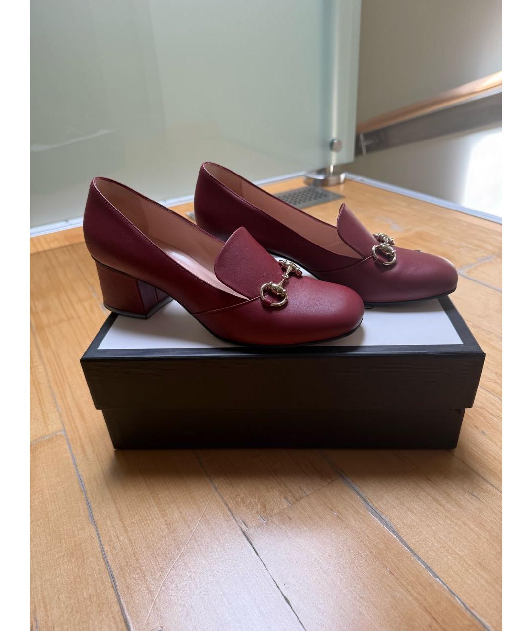 GUCCI Бордовые кожаные туфли, фото 4