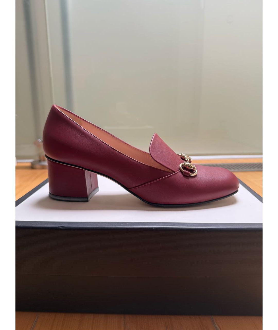 GUCCI Бордовые кожаные туфли, фото 6