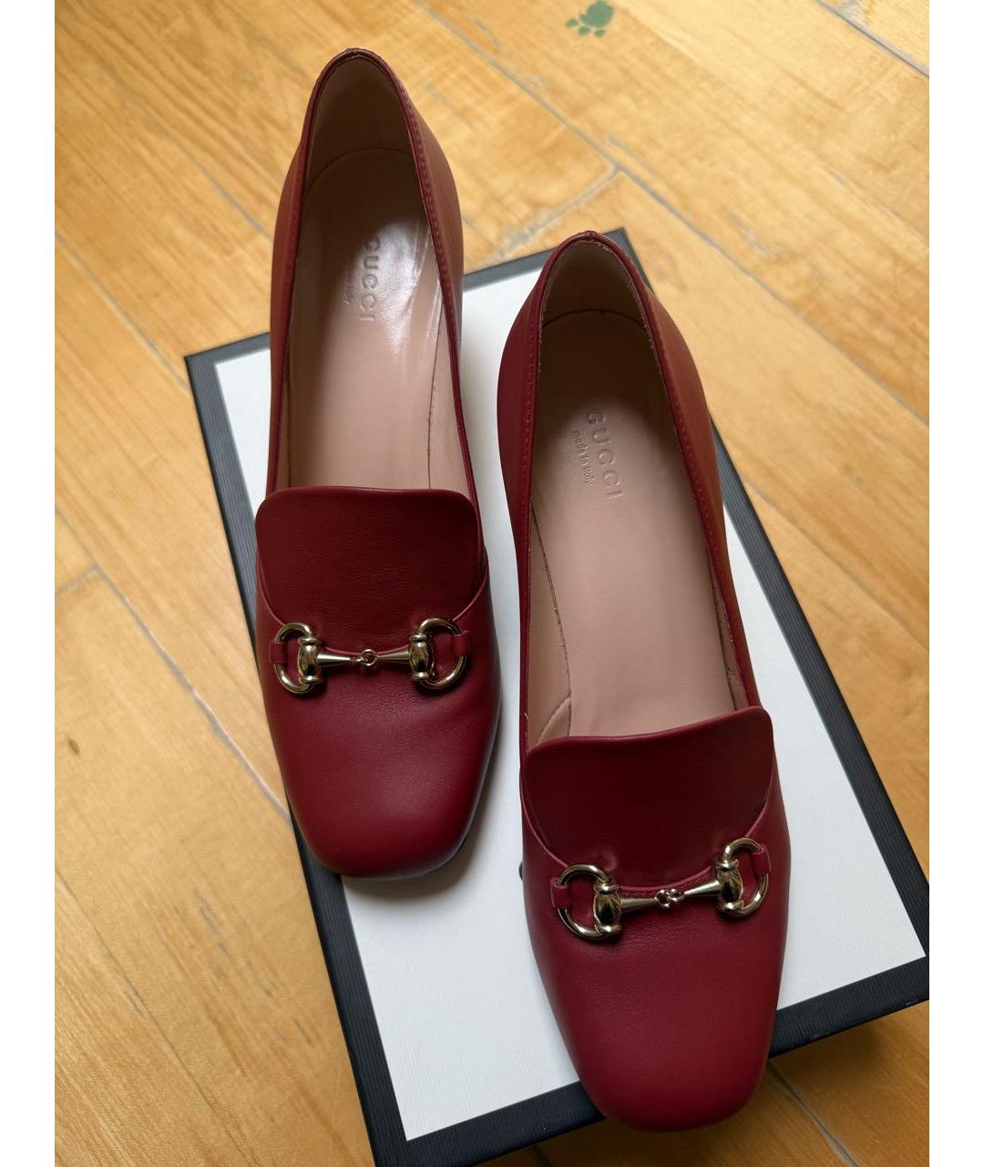GUCCI Бордовые кожаные туфли, фото 2