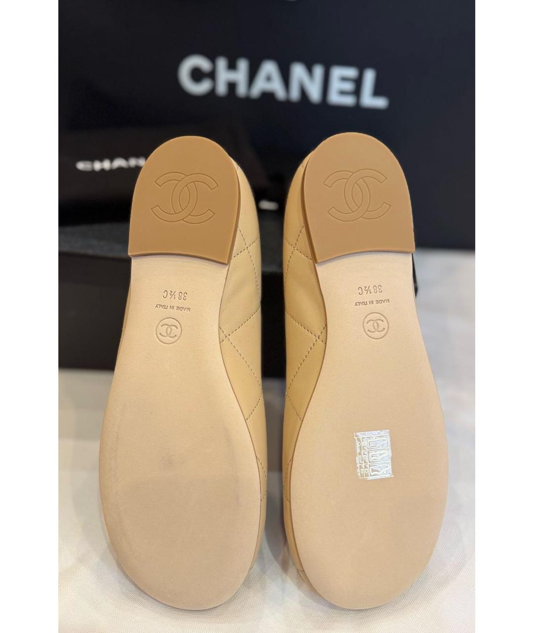CHANEL Бежевые кожаные балетки, фото 4