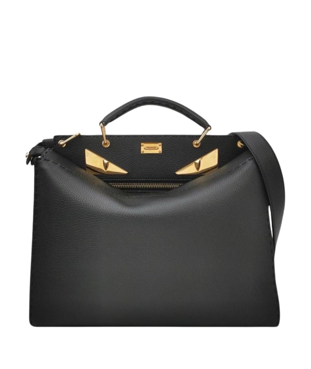 FENDI Черная кожаная сумка тоут, фото 1