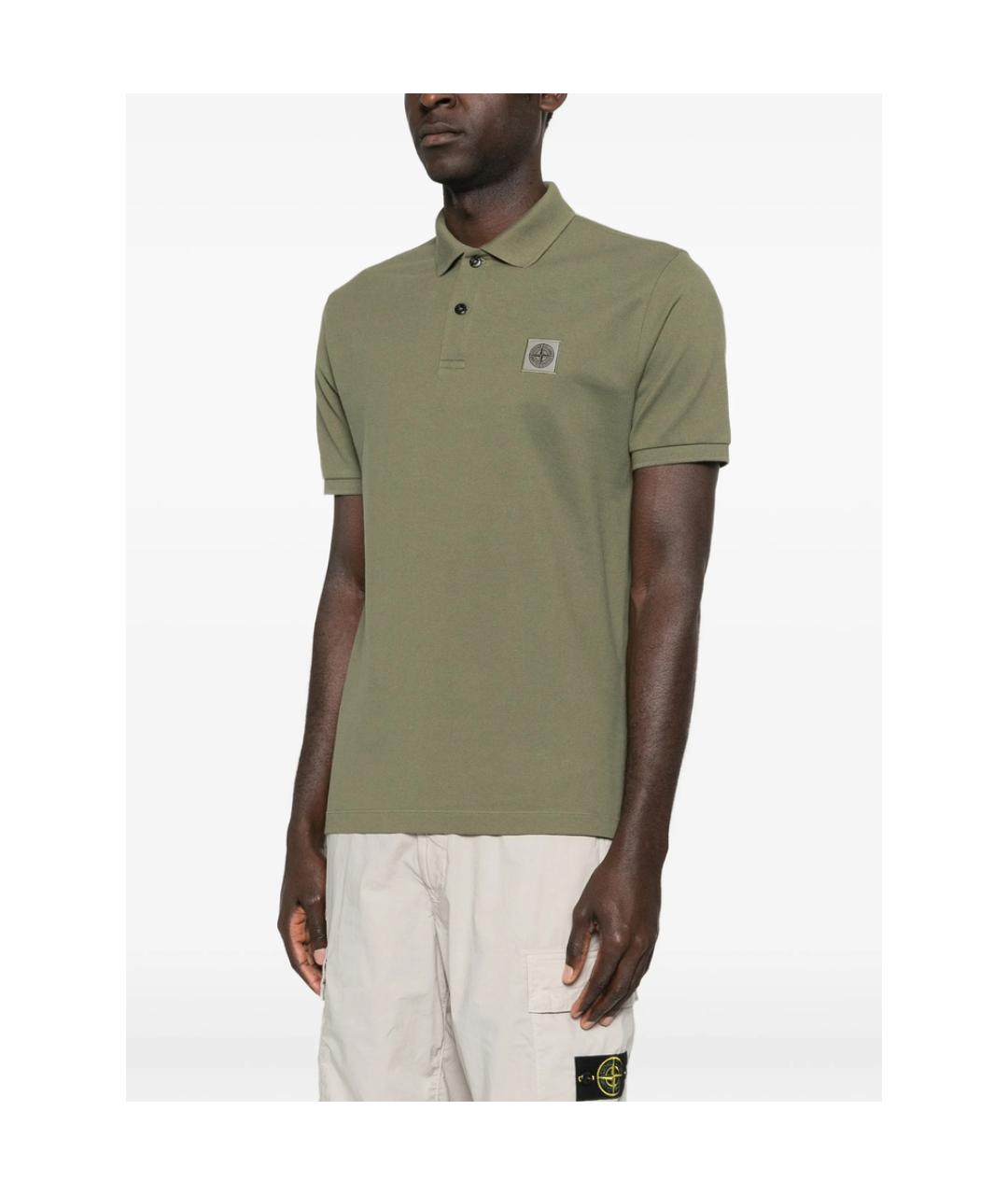 STONE ISLAND Зеленое хлопковое поло с коротким рукавом, фото 4
