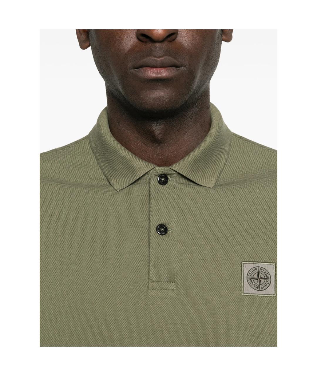 STONE ISLAND Зеленое хлопковое поло с коротким рукавом, фото 5