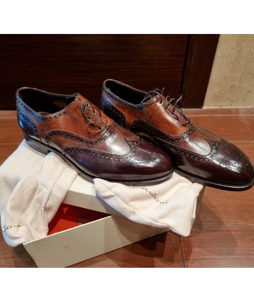 SANTONI Коричневые кожаные туфли, фото 5
