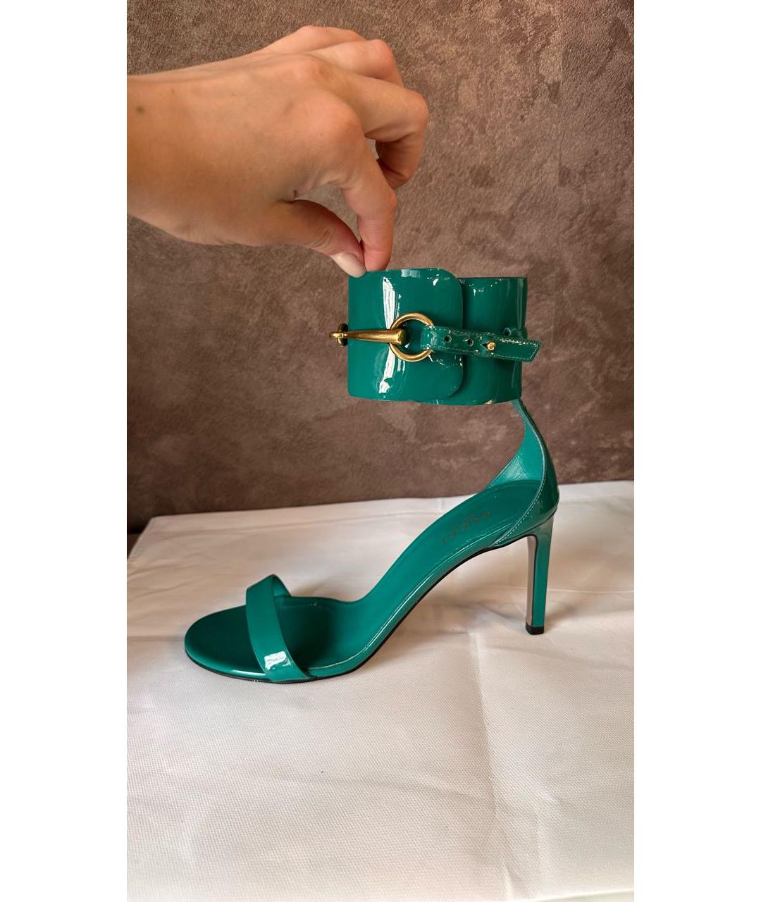 GUCCI Бирюзовые босоножки из лакированной кожи, фото 9