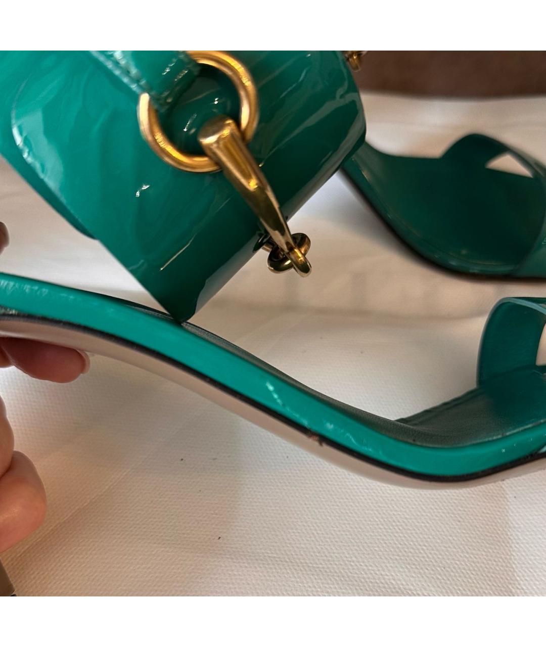 GUCCI Бирюзовые босоножки из лакированной кожи, фото 6