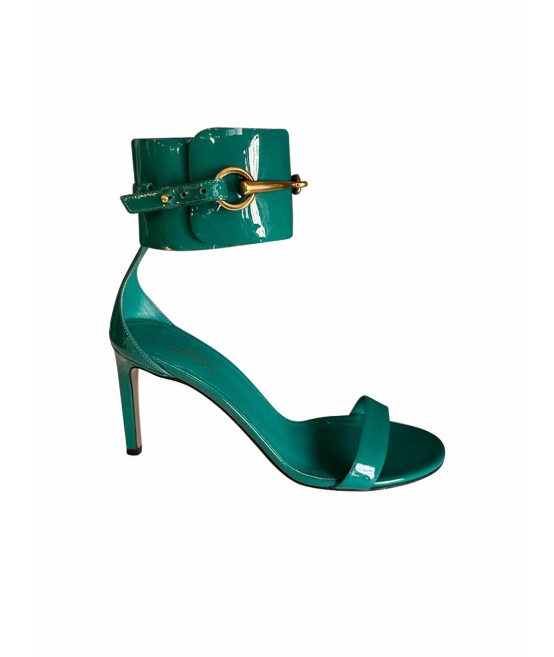 GUCCI Бирюзовые босоножки из лакированной кожи, фото 1