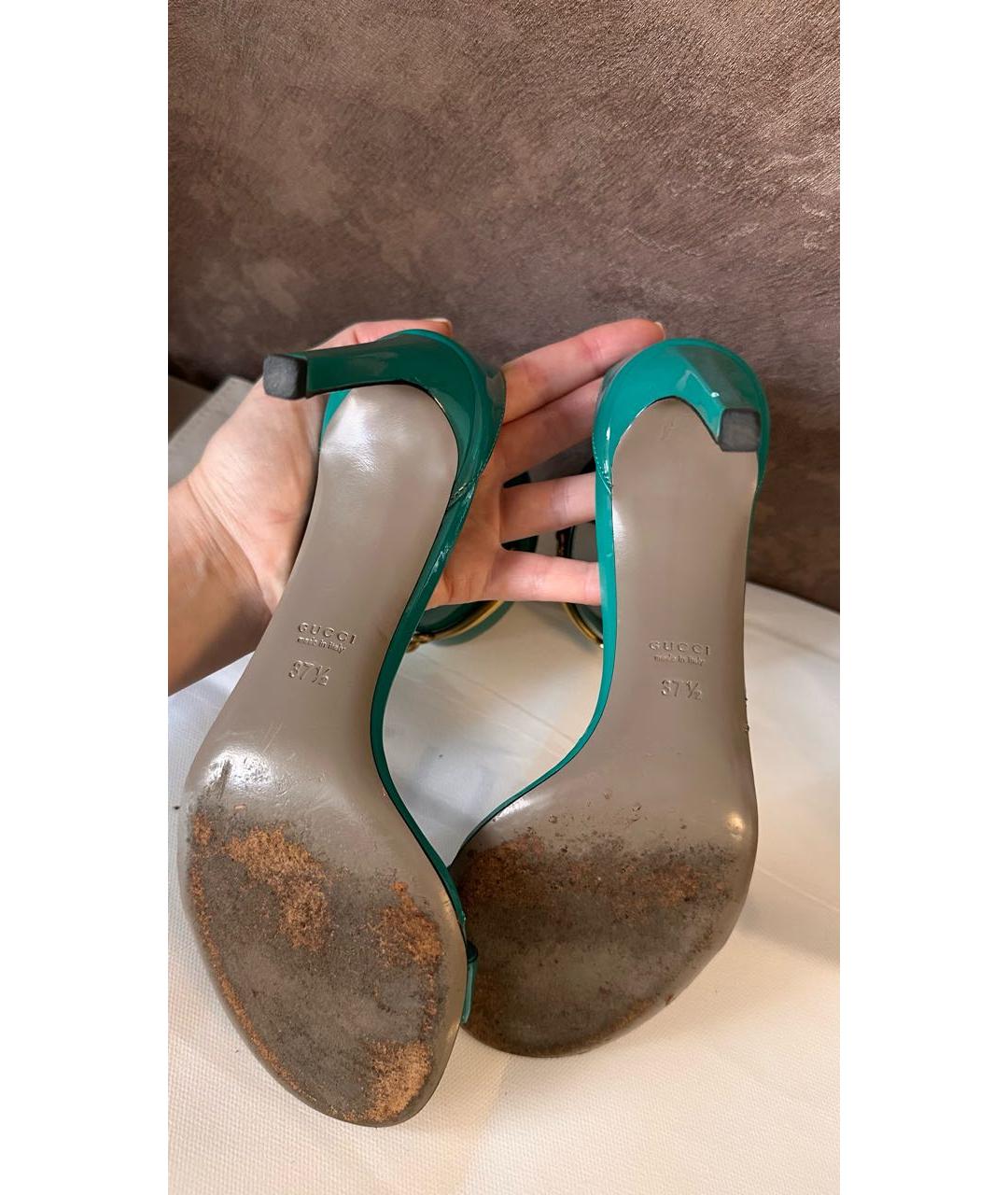 GUCCI Бирюзовые босоножки из лакированной кожи, фото 7