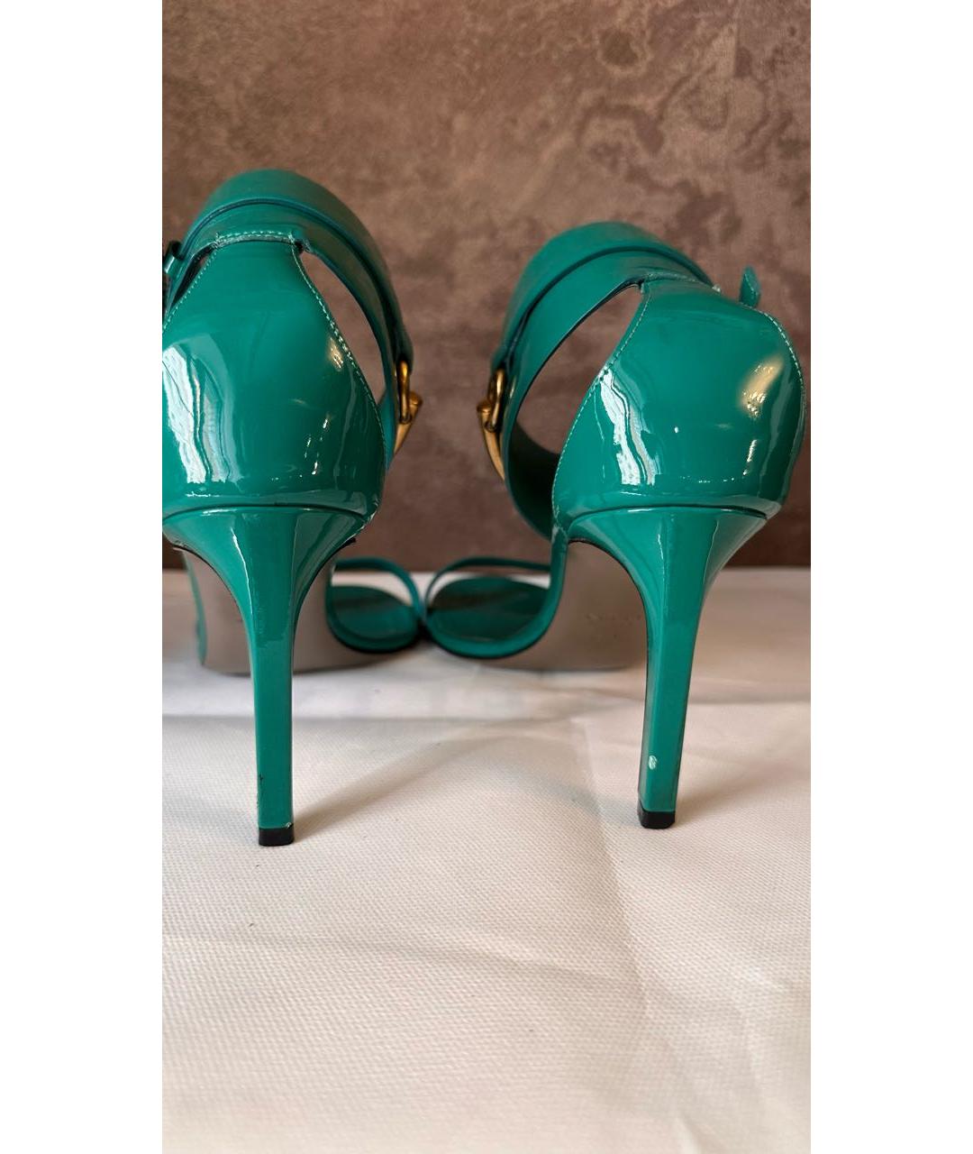 GUCCI Бирюзовые босоножки из лакированной кожи, фото 4
