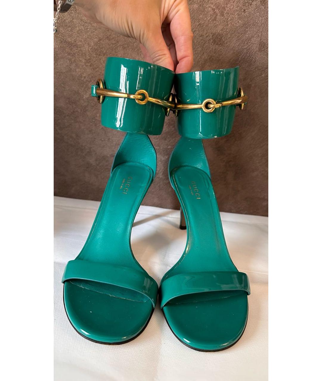 GUCCI Бирюзовые босоножки из лакированной кожи, фото 5