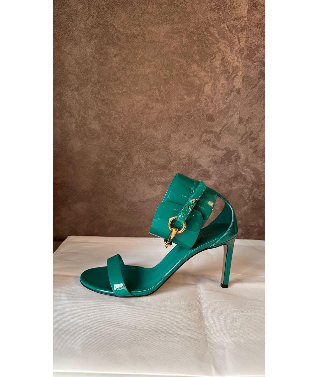 GUCCI Бирюзовые босоножки из лакированной кожи, фото 2