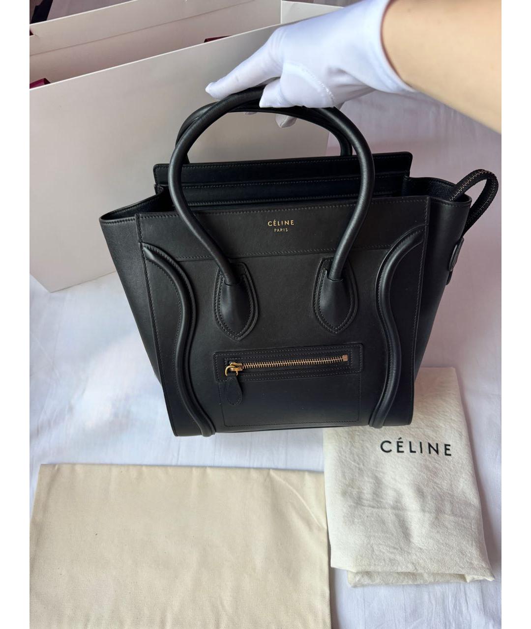CELINE Черная кожаная сумка тоут, фото 2