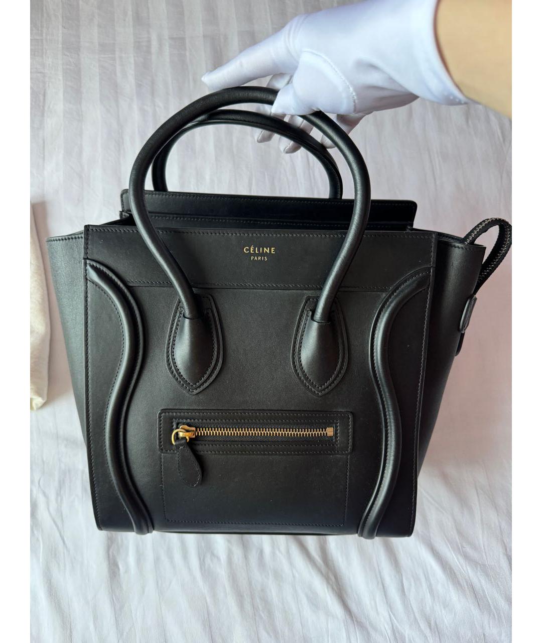 CELINE Черная кожаная сумка тоут, фото 3