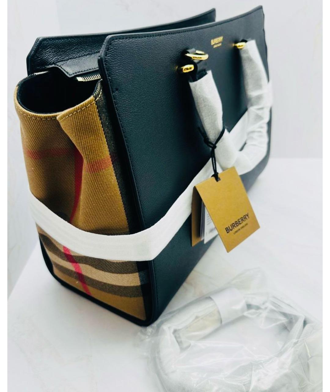 BURBERRY Черная кожаная сумка тоут, фото 3