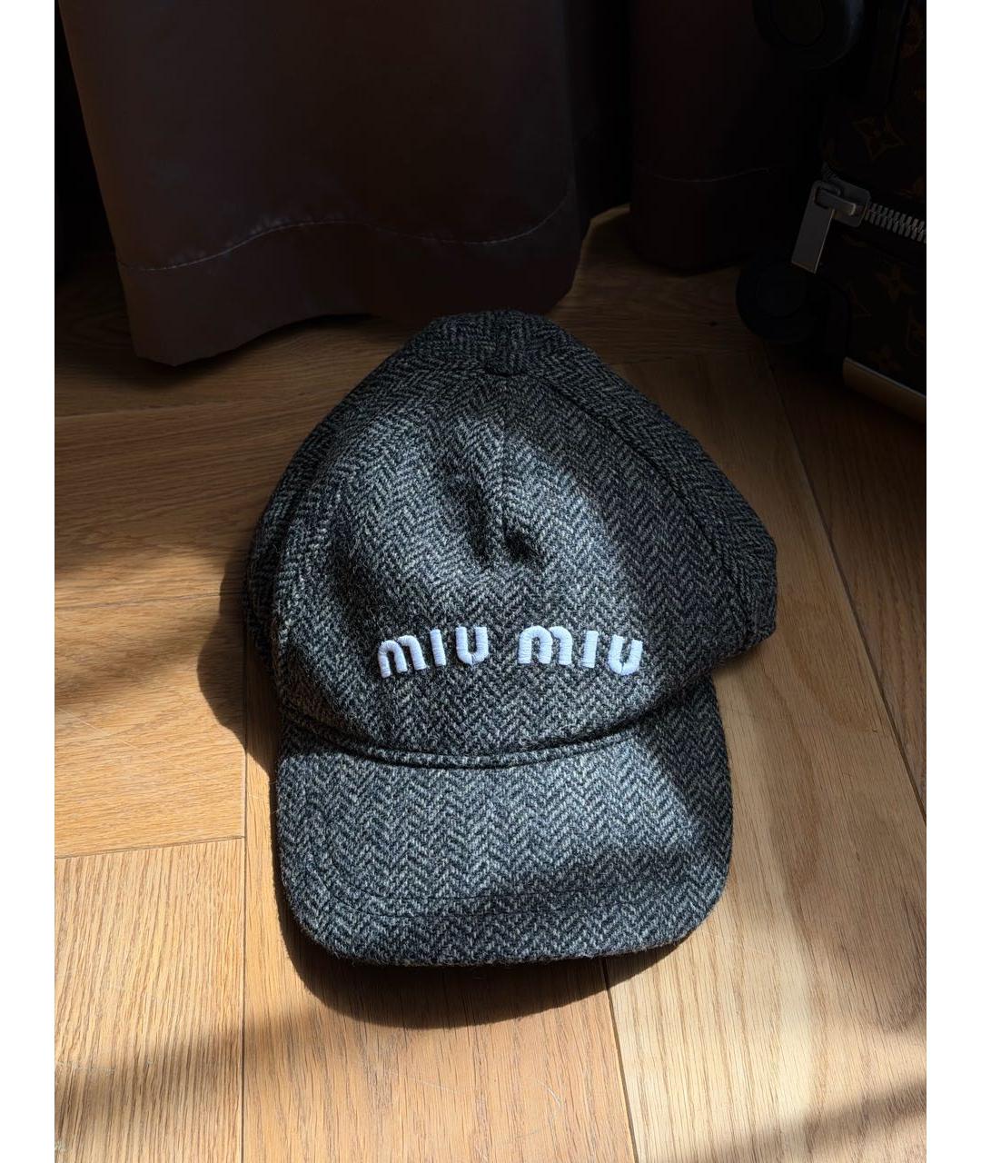 MIU MIU Серая шерстяная кепка, фото 5