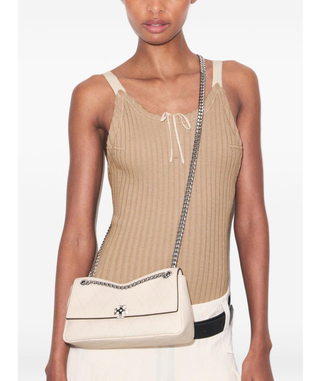 TORY BURCH Бежевая кожаная сумка через плечо, фото 4