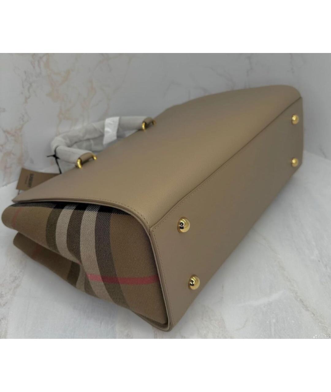 BURBERRY Бежевая кожаная сумка тоут, фото 3