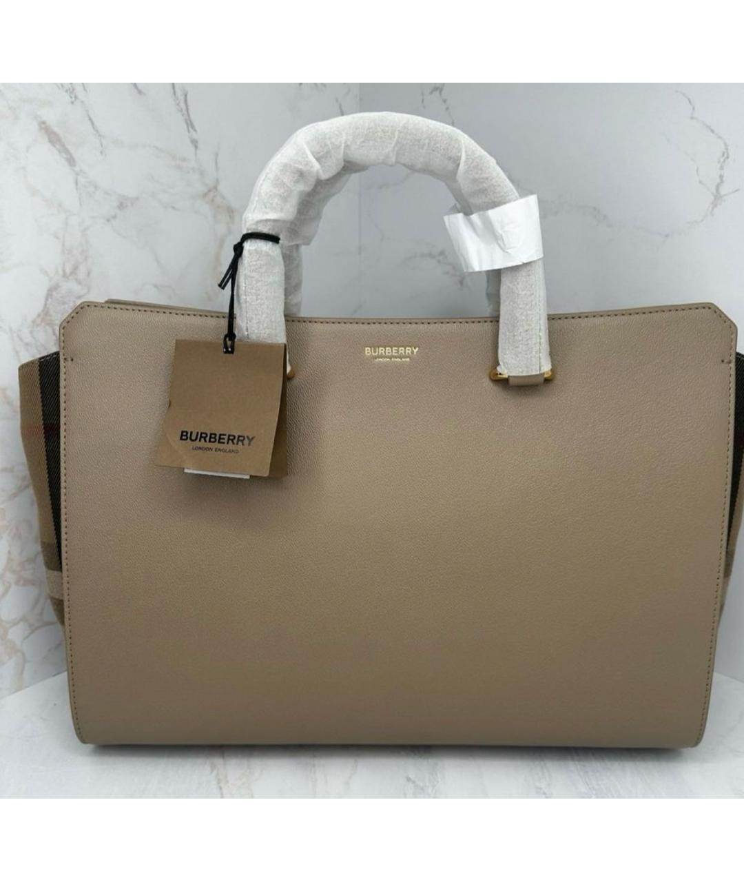 BURBERRY Бежевая кожаная сумка тоут, фото 9