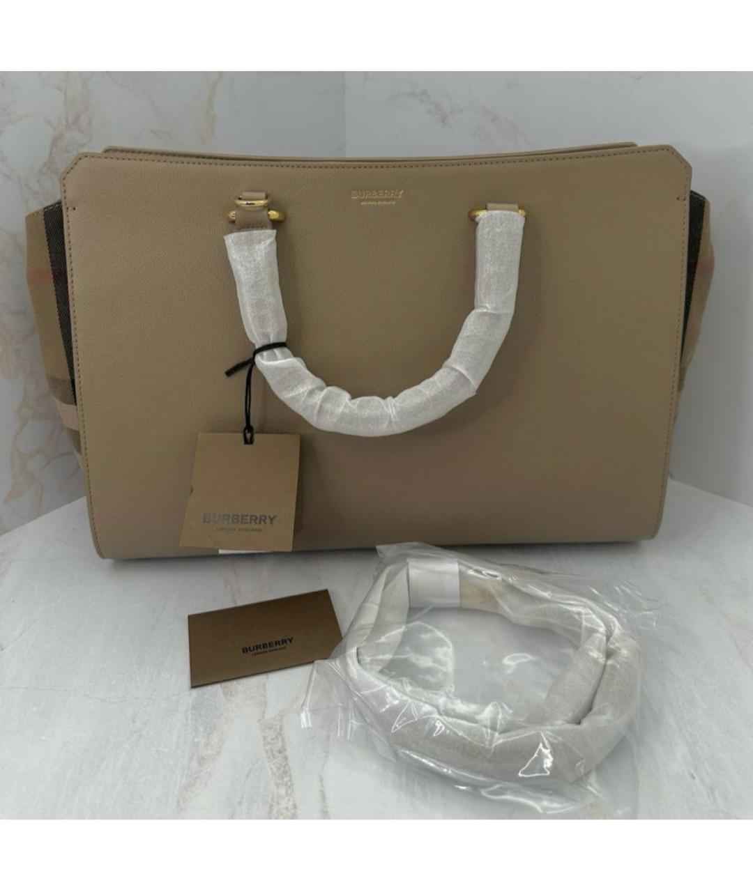 BURBERRY Бежевая кожаная сумка тоут, фото 2