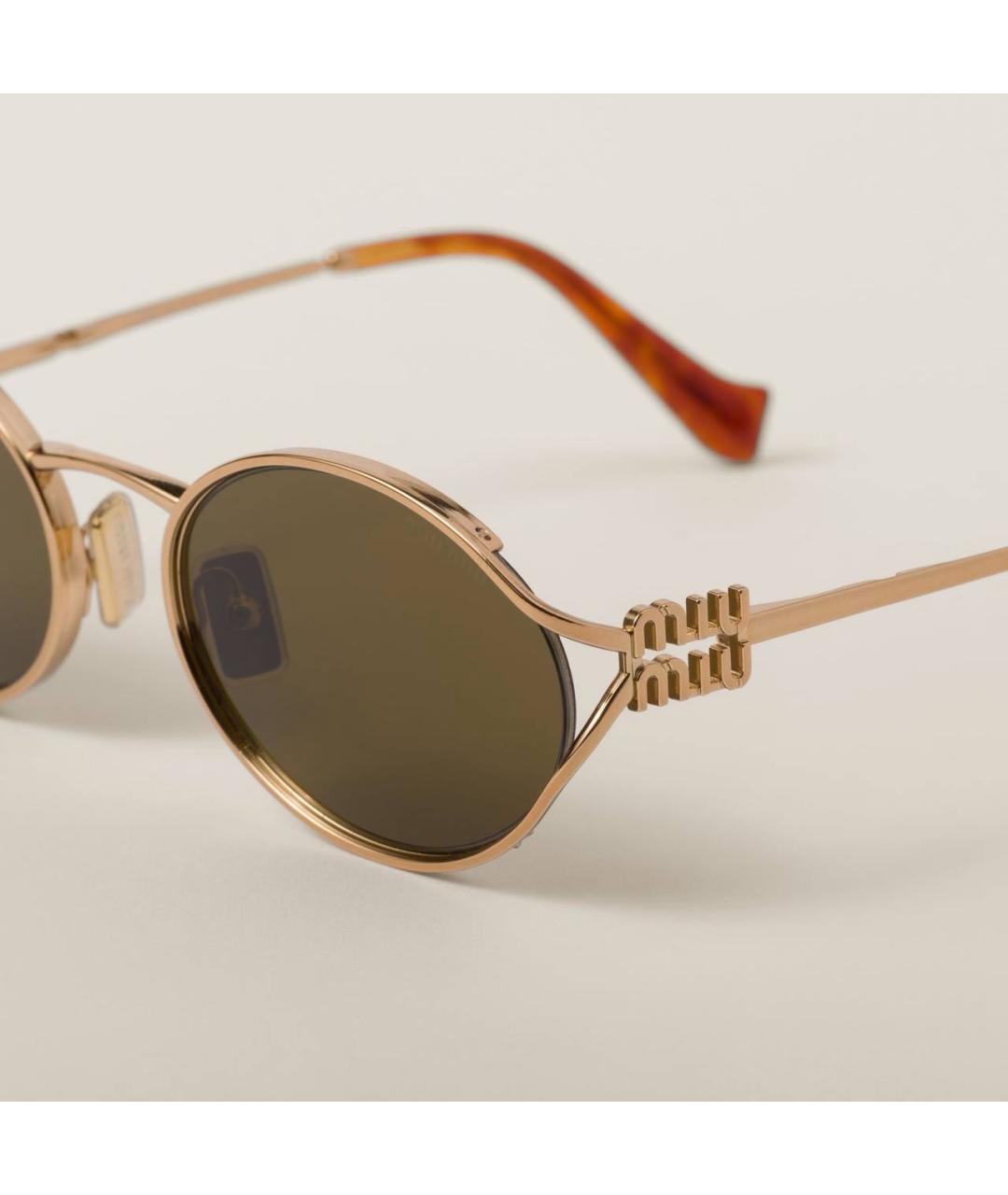 MIU MIU Золотые металлические солнцезащитные очки, фото 3