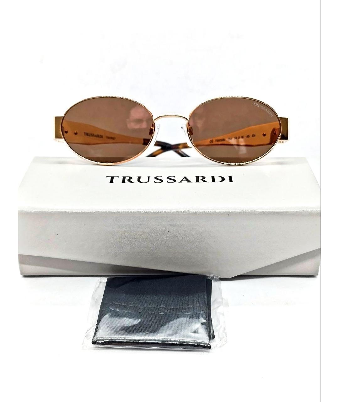 TRUSSARDI Золотые металлические солнцезащитные очки, фото 2