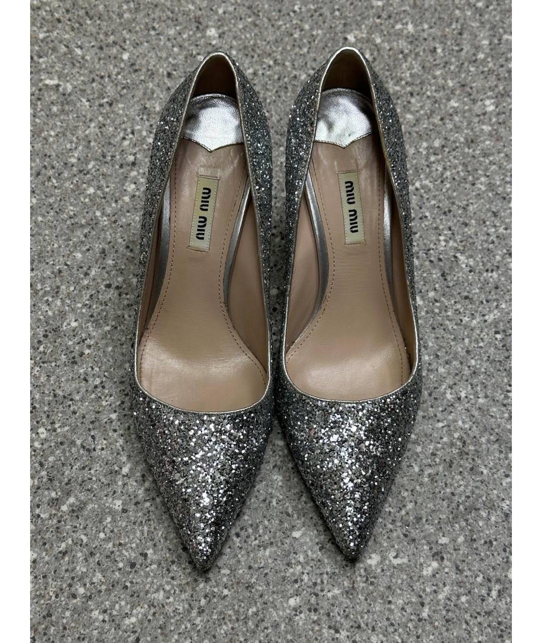 MIU MIU Серебряные кожаные туфли, фото 3