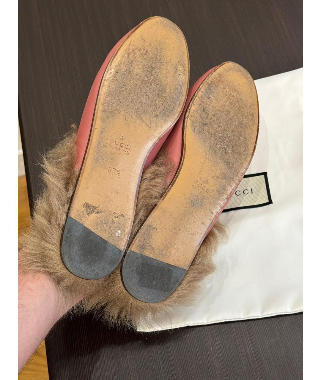 GUCCI Коралловые кожаные мюли, фото 7