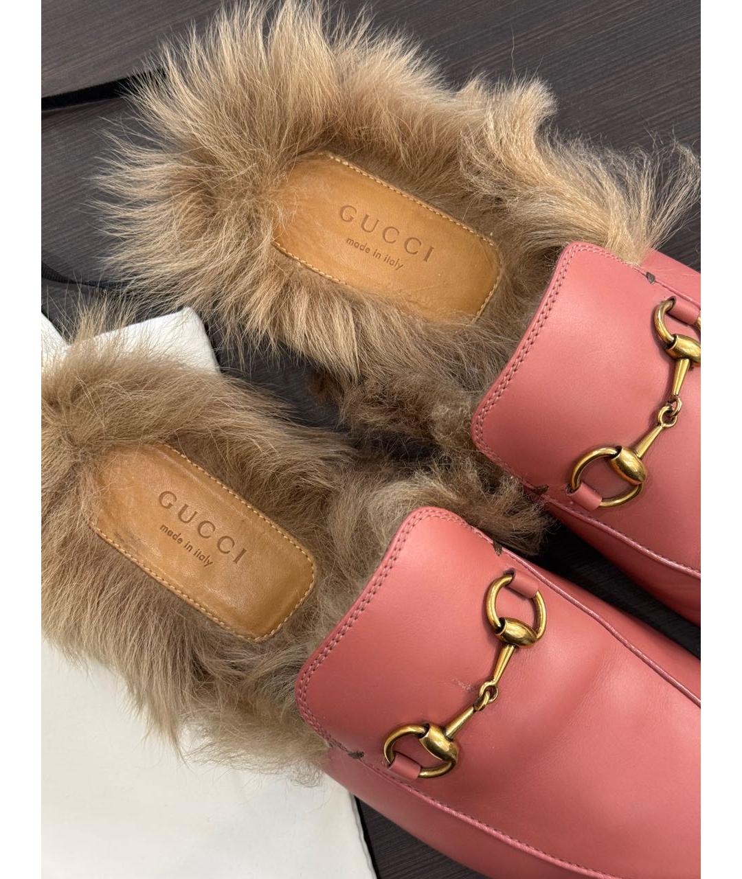 GUCCI Коралловые кожаные мюли, фото 3